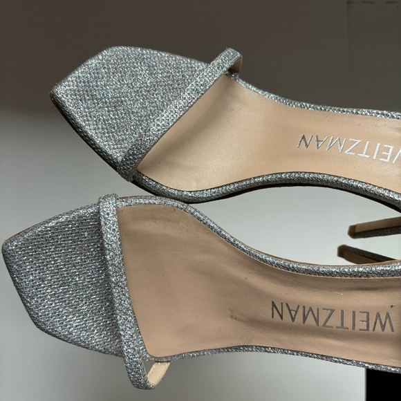 Stuart‎ Weitzman Nudistcurve Silver Glitter Ankle Strappy Sandals 75mm Sz 8 - Picture 7 of 9